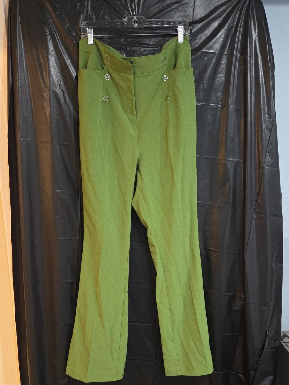 New York & Company Olive Green Boot-Cut Pants with Front Button Accents